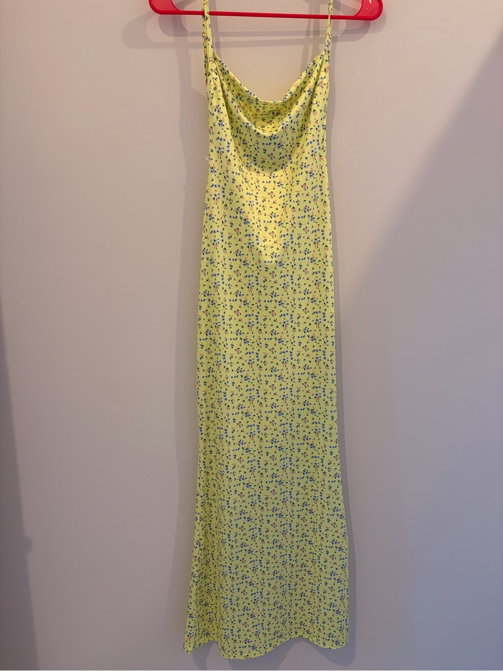 Yellow Floral Slip Dress with Cowl Neck